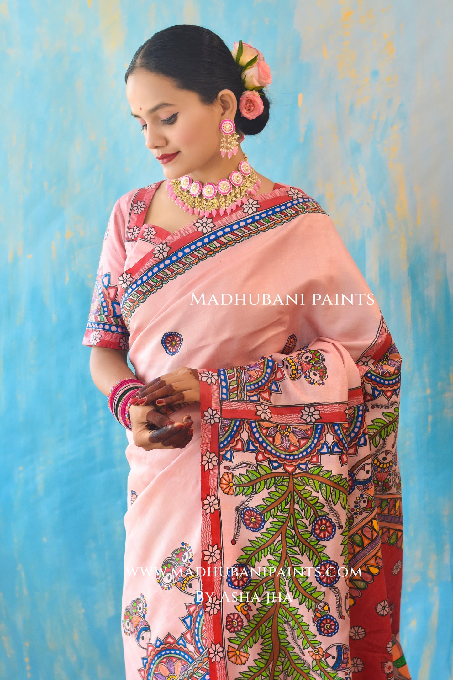 PADAMSUNDARI Hand-painted Madhubani Tussar Silk Saree