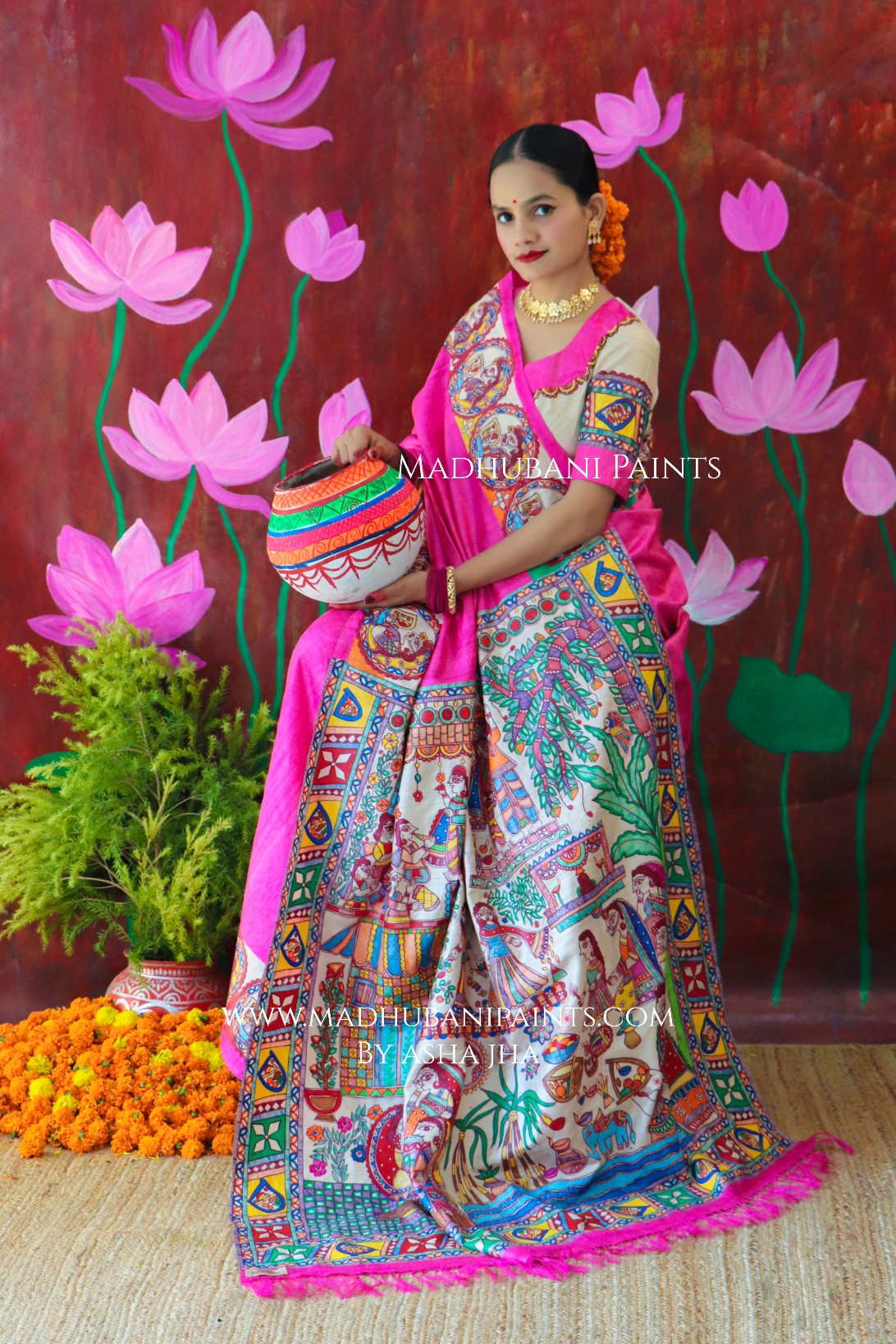 CHHATH MAHAPARV Handpainted Madhubani Tussar Silk Saree