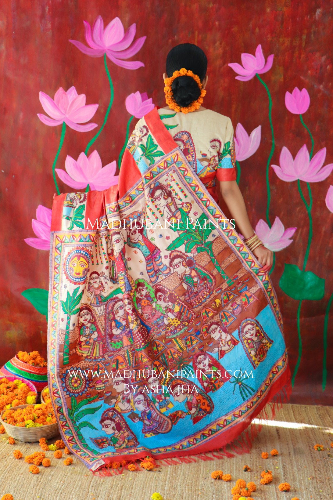 CHHATH POOJA SHAKTI Handpainted Madhubani Tussar Silk Saree