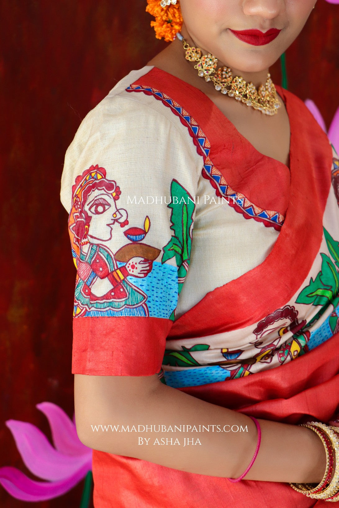 CHHATH POOJA SHAKTI Handpainted Madhubani Tussar Silk Blouse