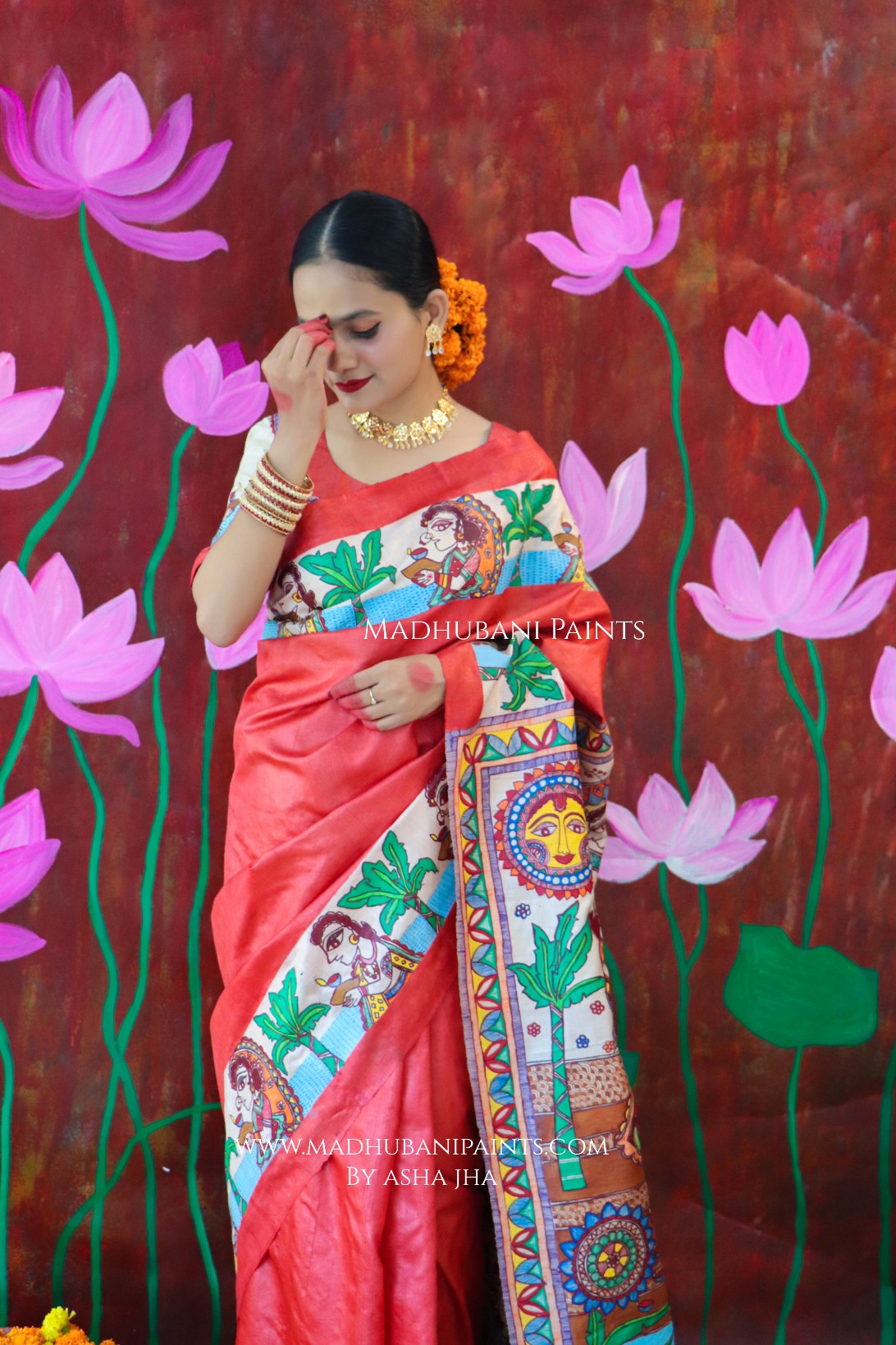 CHHATH POOJA SHAKTI Handpainted Madhubani Tussar Silk Saree