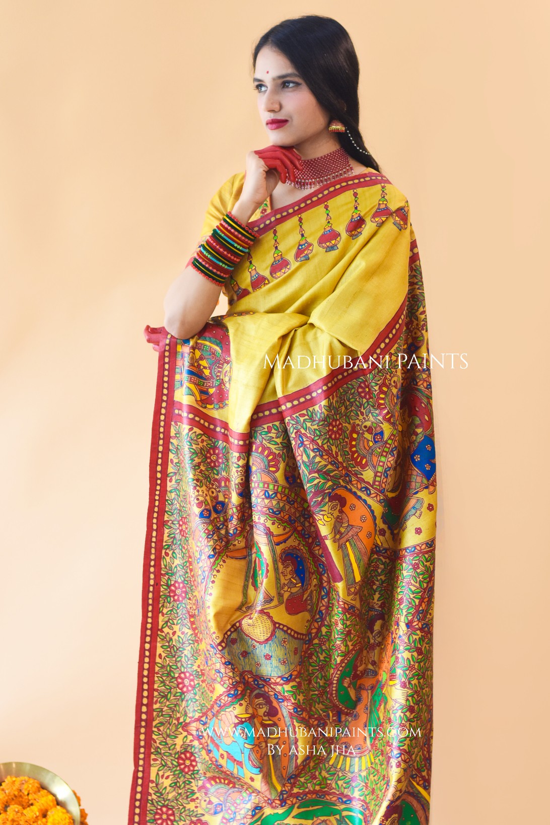 Madhur Milan Hand-painted Madhubani Tussar Silk Saree