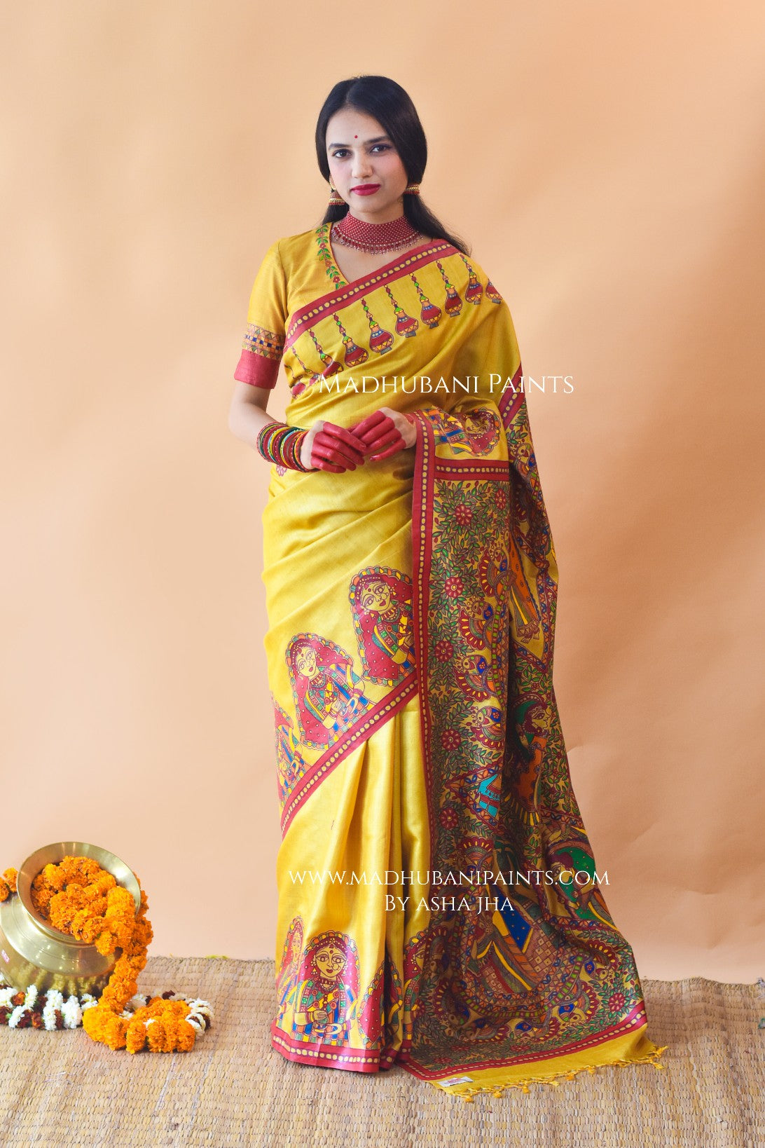 Madhur Milan Hand-painted Madhubani Tussar Silk Saree