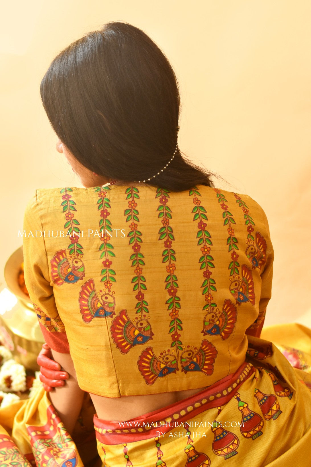 Madhur Milan Hand-painted Madhubani Tussar Silk Saree Blouse Set