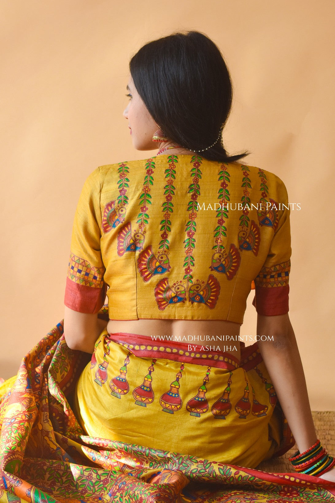 Madhur Milan Hand-painted Madhubani Tussar Silk Saree Blouse Set