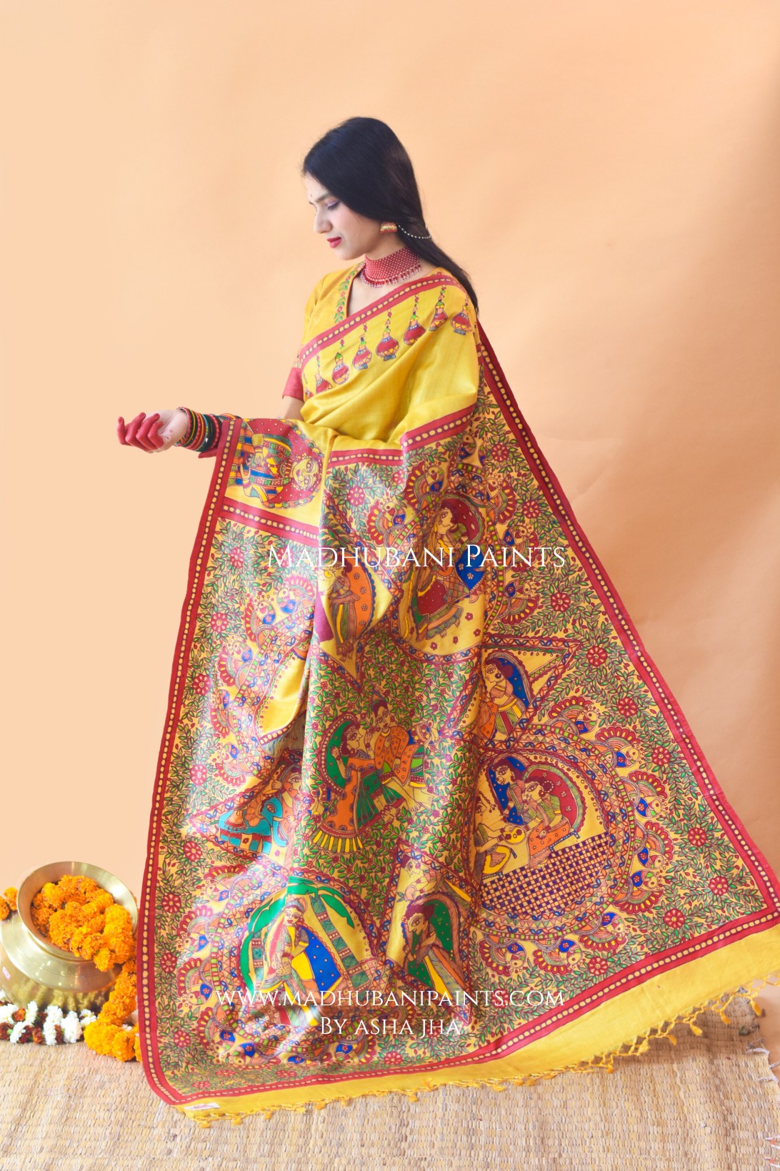 Madhur Milan Hand-painted Madhubani Tussar Silk Saree