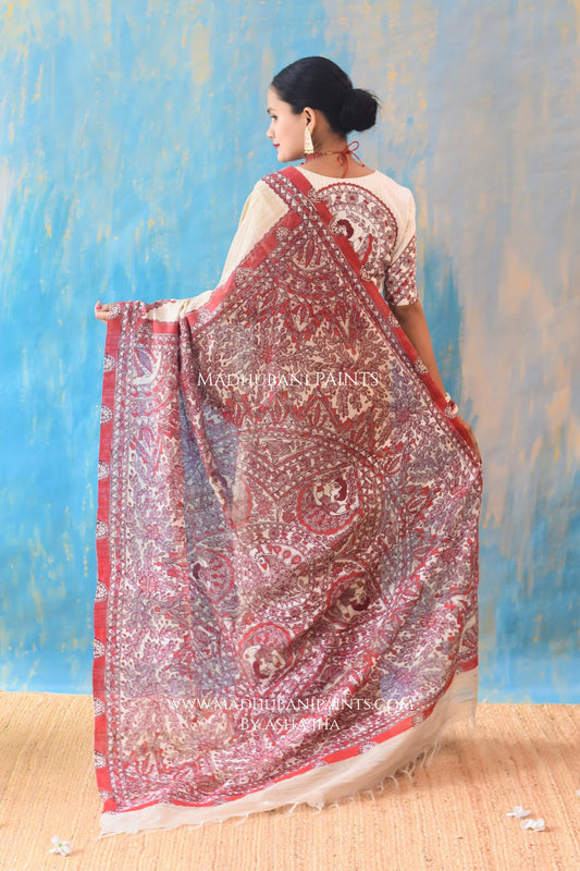 LAAL GUDIYA Hand-painted Madhubani Chanderi Saree