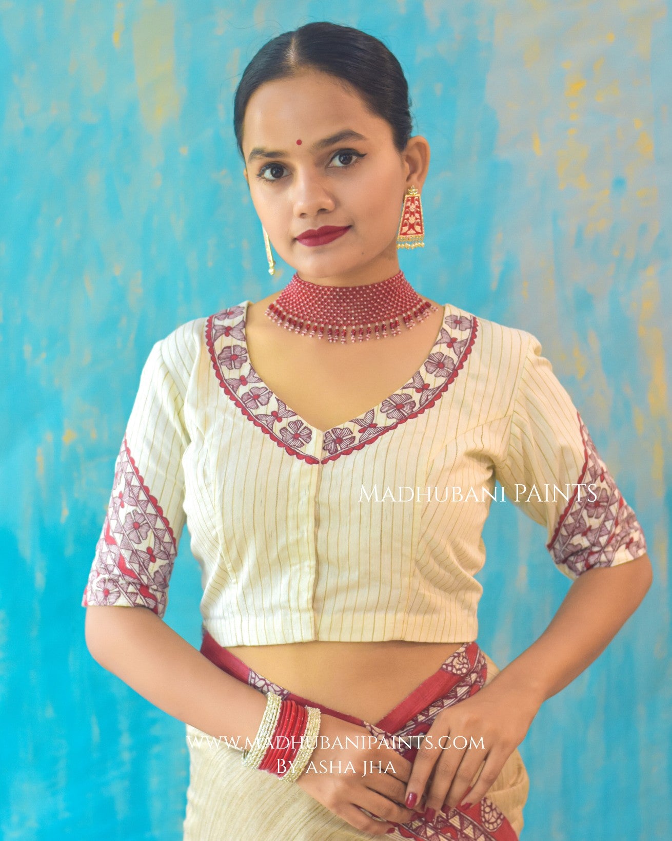 LAAL GUDIYA Hand-painted Madhubani Chanderi Blouse