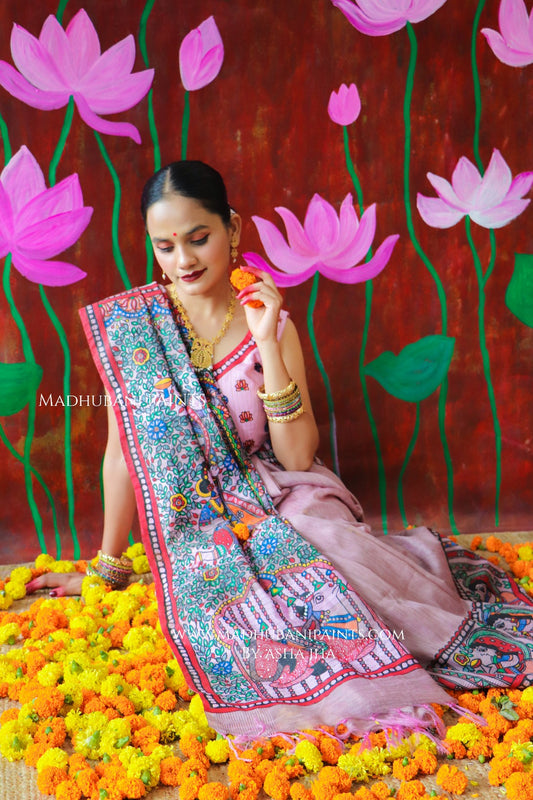 'BHARGAVI' Handpainted Madhubani CHANDERI Saree Blouse Set