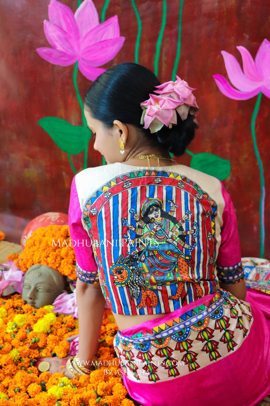 'PADMANABHA SAHODARI' Handpainted Madhubani Tussar Silk Blouse