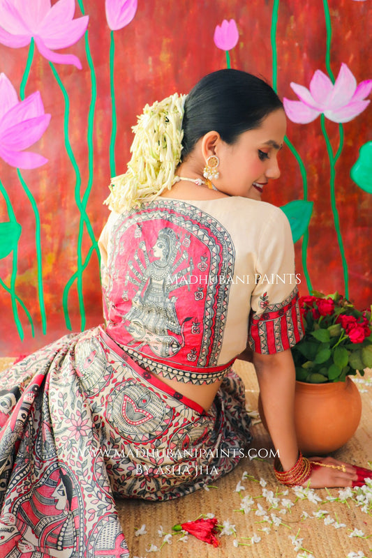 "MADHUMATI" Handpainted Madhubani Tussar Silk Blouse