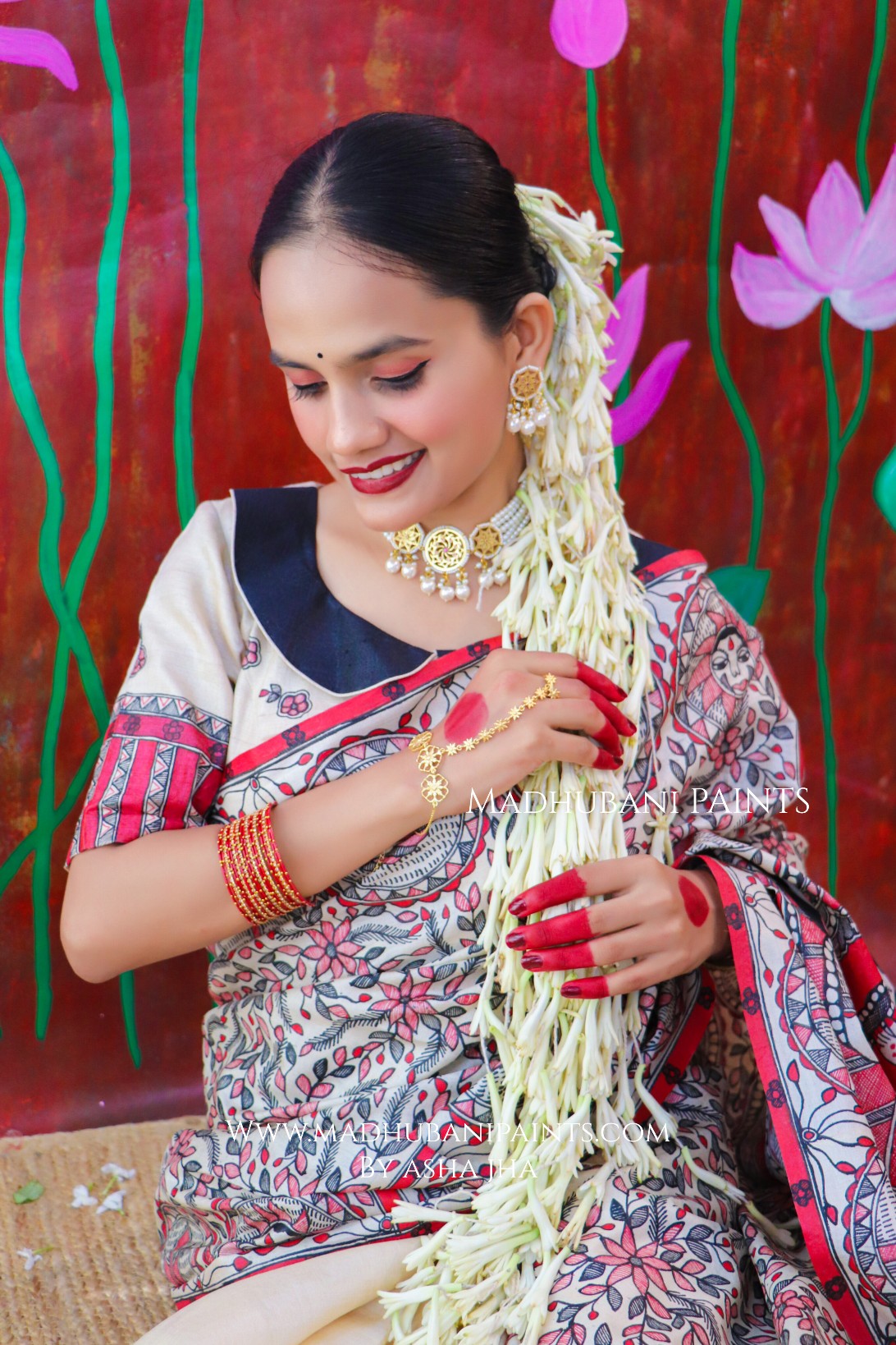 "MADHUMATI" Handpainted Madhubani Tussar Silk Blouse