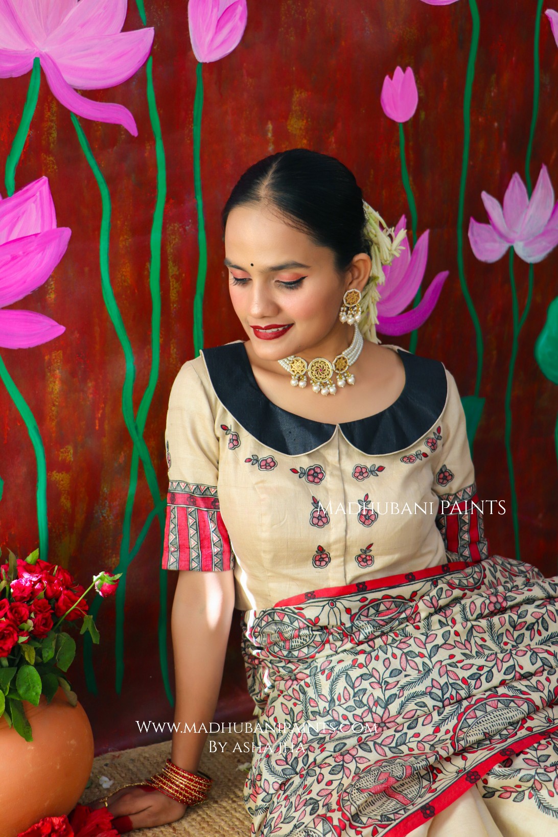 "MADHUMATI" Handpainted Madhubani Tussar Silk Blouse