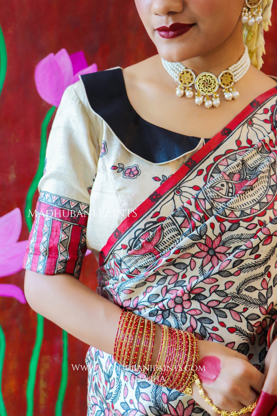 "MADHUMATI" Handpainted Madhubani Tussar Silk Blouse