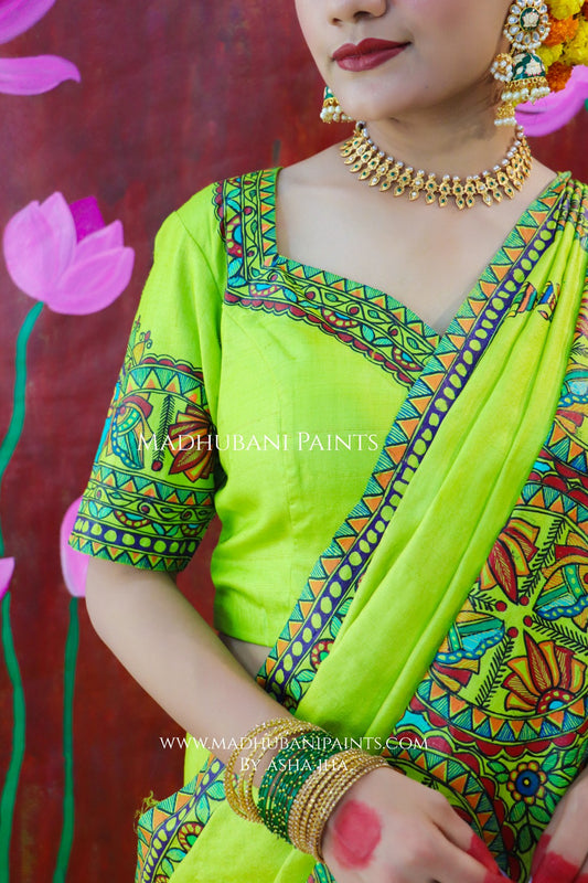 'SANSKRITI' Handpainted Madhubani Tussar Silk Blouse