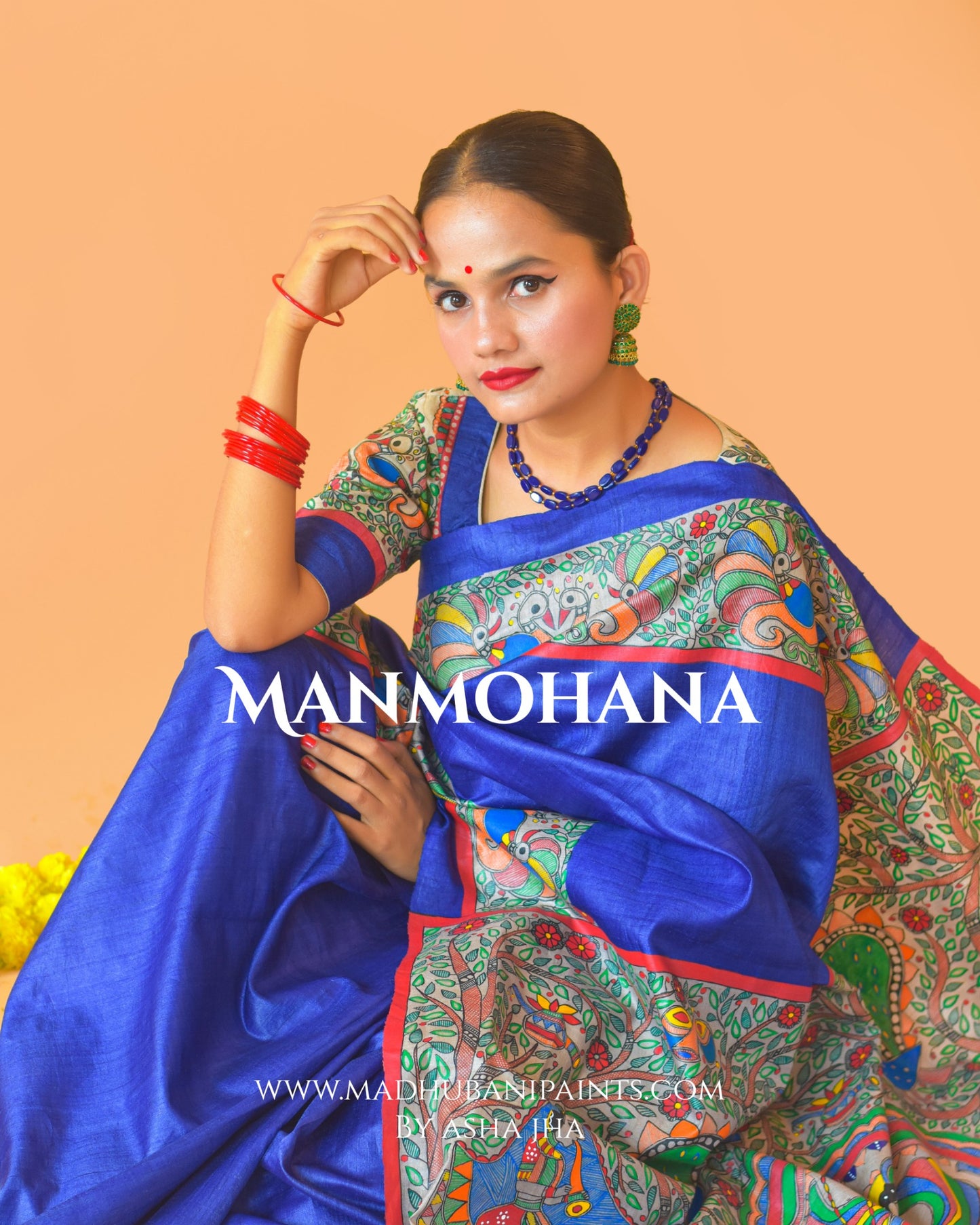 'MANMOHANA' Madhubani Hand-painted Tussar Silk Saree