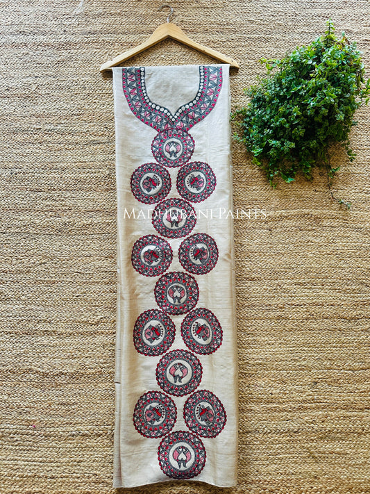 Laal Kaala Tussar Silk Unstitched Kurta