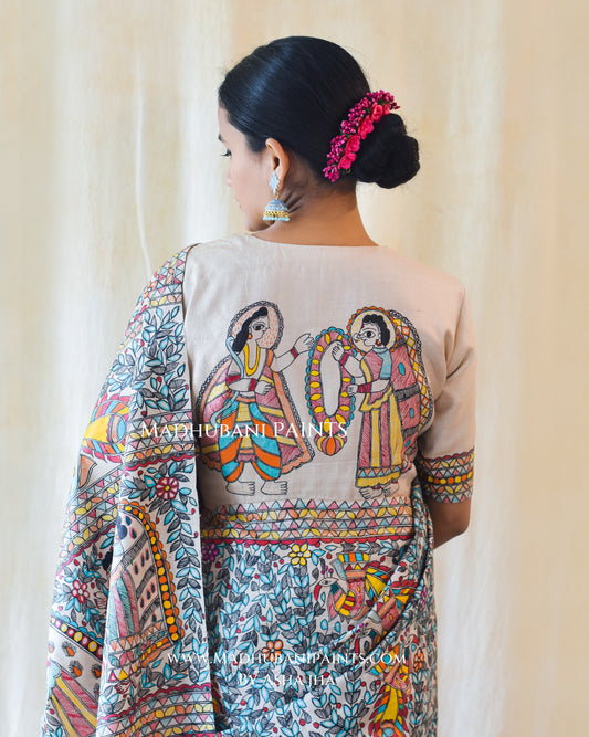 NEEL RAMAYAN Half Work Hand-painted Madhubani Tussar Silk Blouse