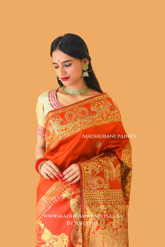 KANYADAAN Hand-painted Madhubani Bishnupuri Silk Saree