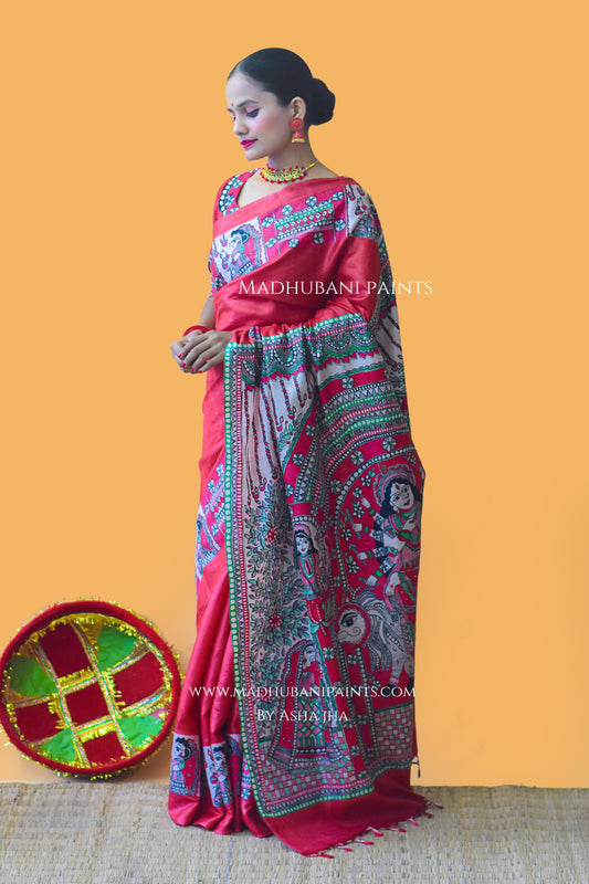 LAAL NARAYANI Hand-painted Tussar Silk Saree