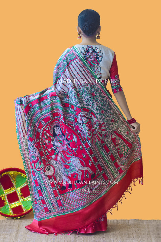 LAAL NARAYANI Hand-painted Tussar Silk Saree