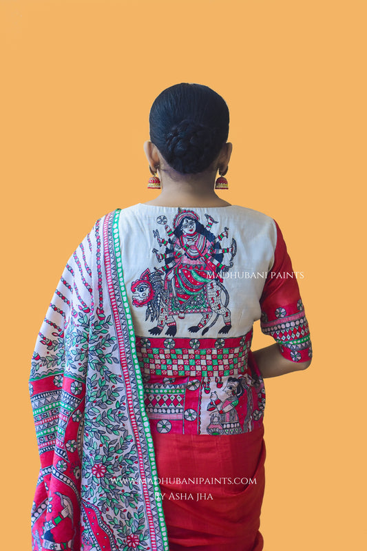 LAAL NARAYANI Hand-painted Tussar Silk Saree Blouse Set