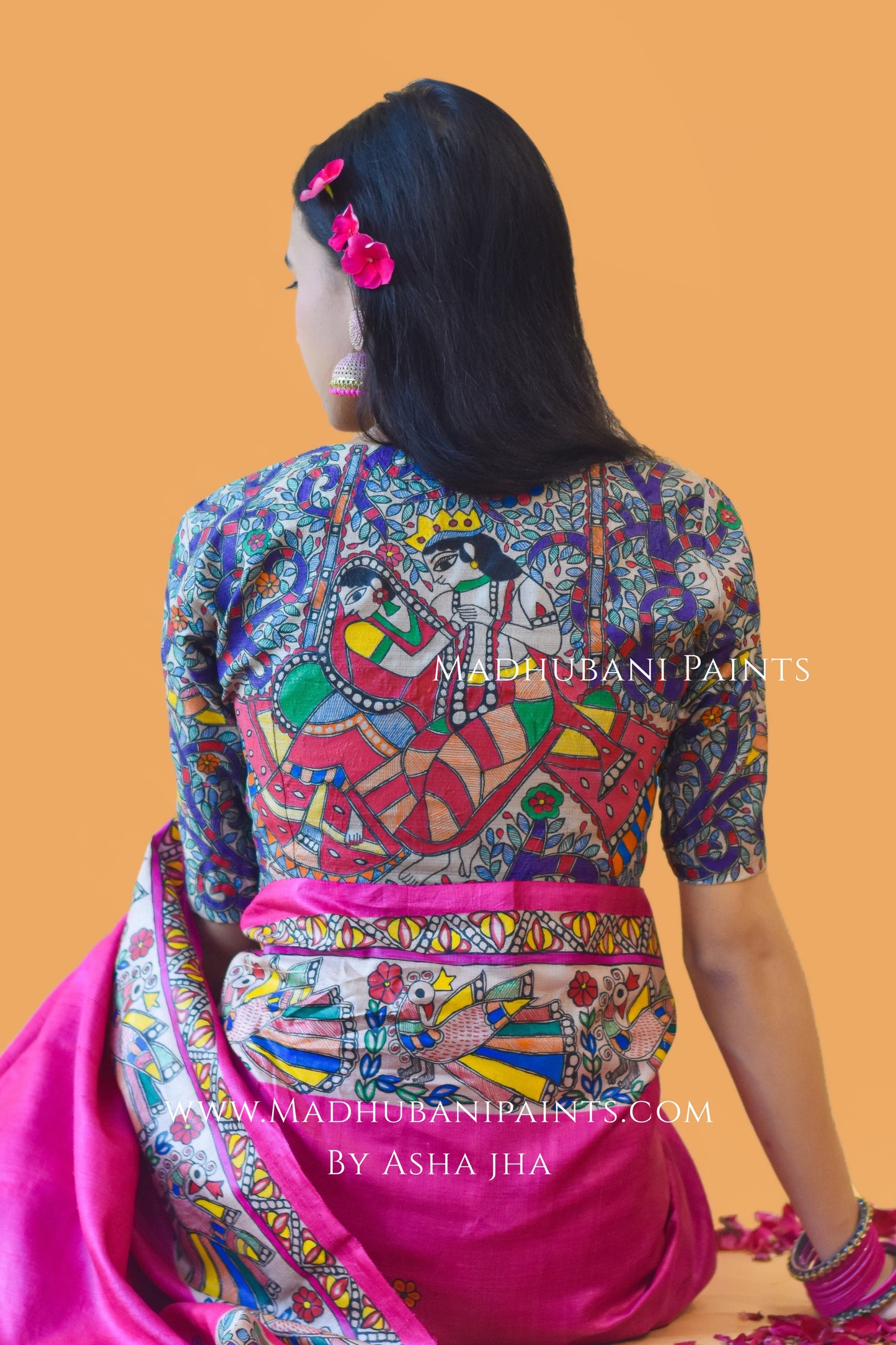 RAAS LEELA Hand-painted Madhubani Tussar Silk Saree