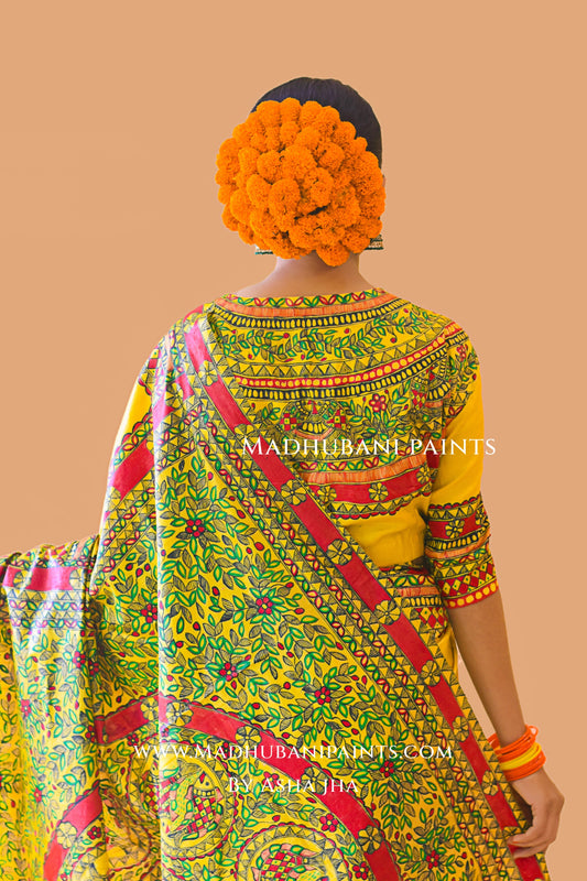 MATSYA SANGAM Hand-painted Madhubani Tussar Silk Blouse