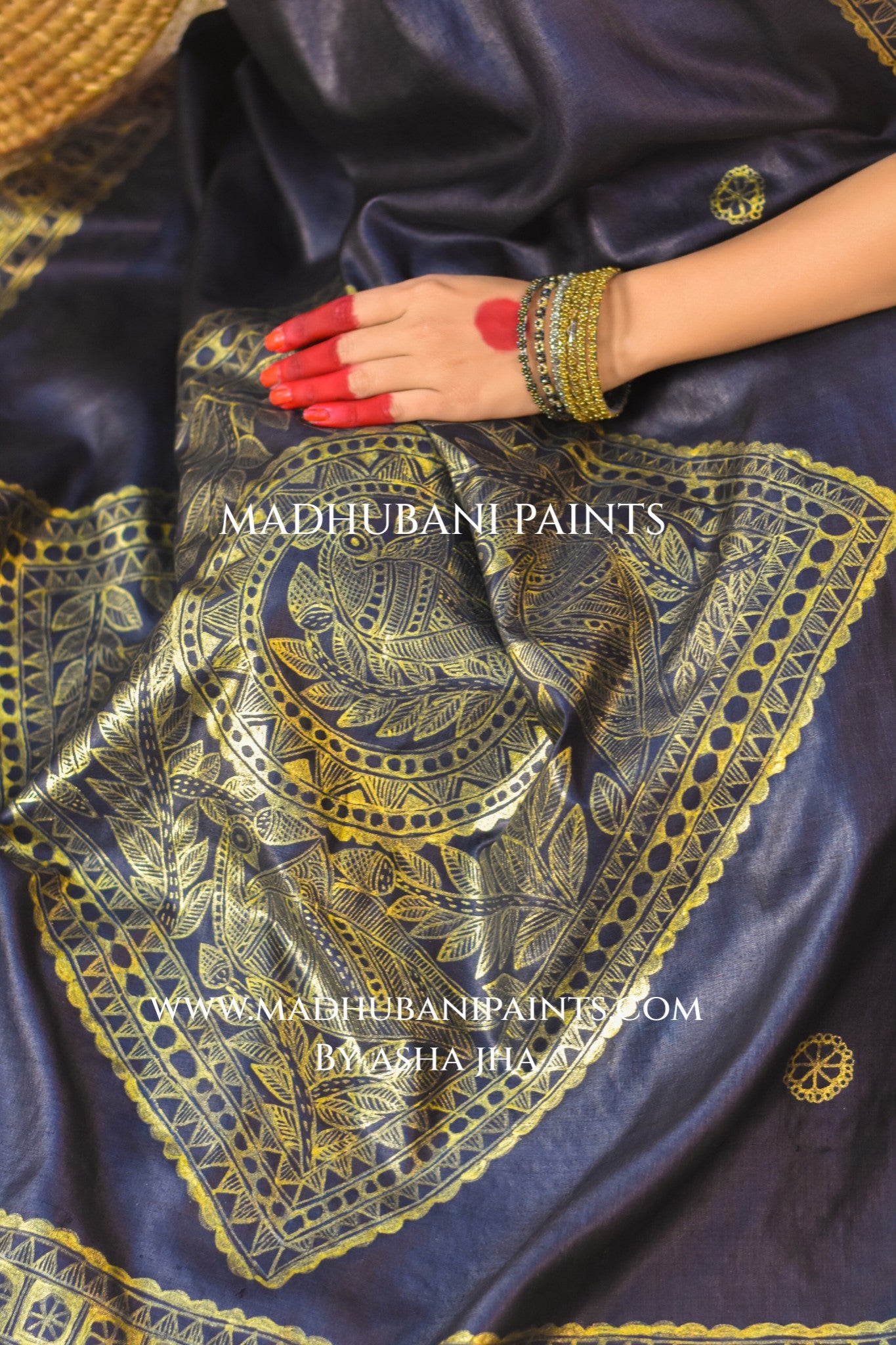 'KAALI MORNI' Handpainted Madhubani Tussar Silk Dupatta