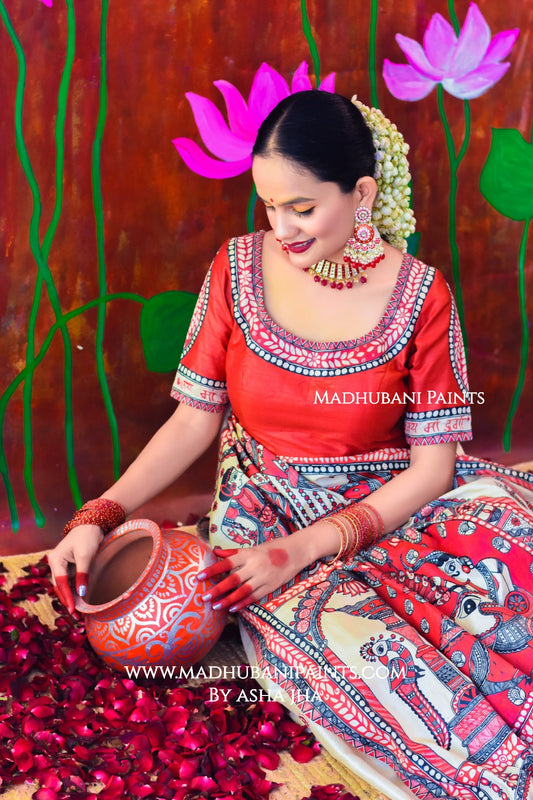 "JAYSHREE" Handpainted Madhubani Tussar Silk Blouse