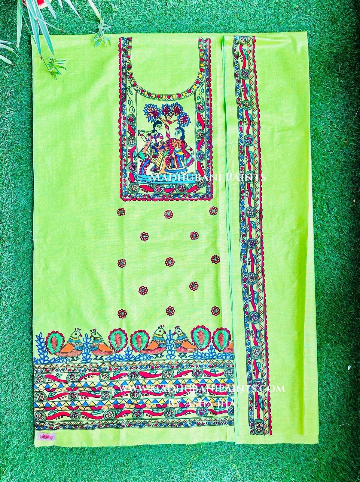 Radha Raman Hand painted Unstitched Cotton Suit Set