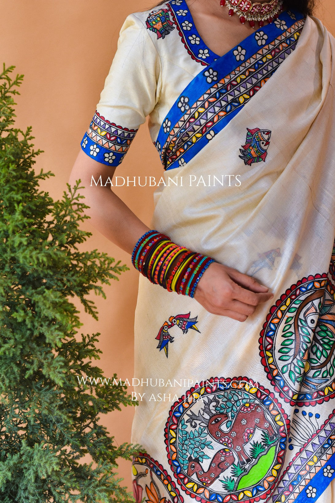 NISARG RANG Hand-painted Madhubani Tussar Silk Saree