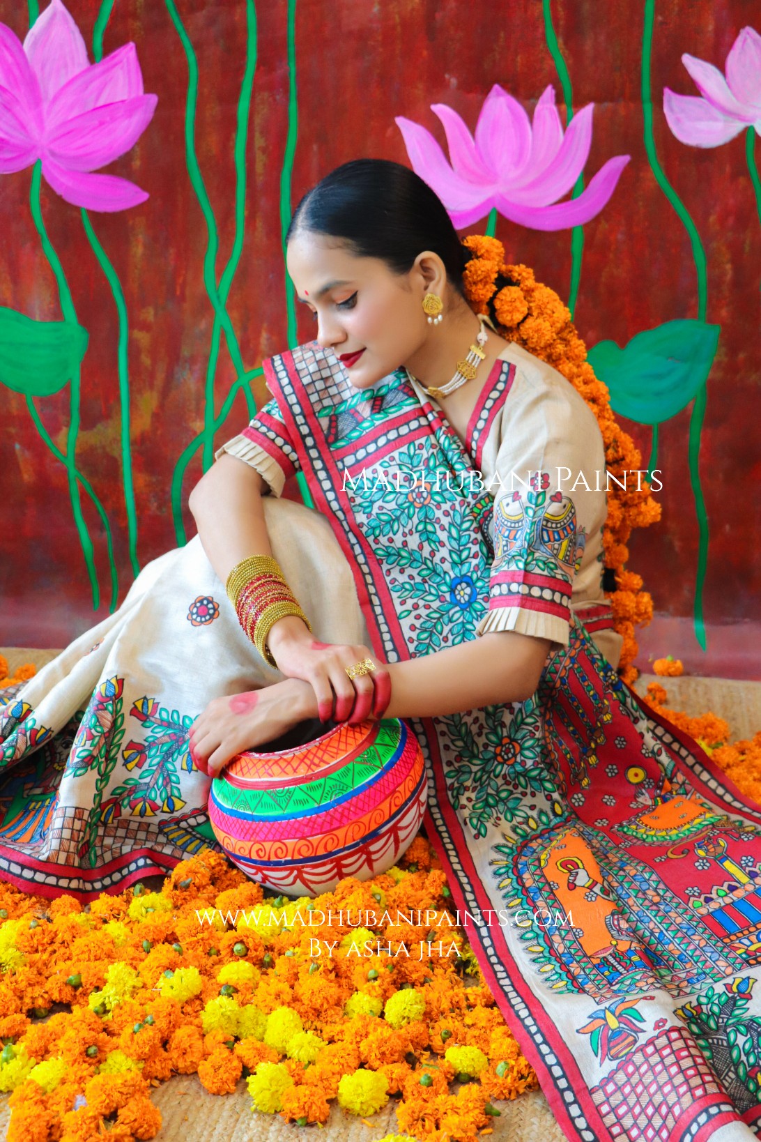 'MALINI' Handpainted Madhubani Tussar Silk Saree