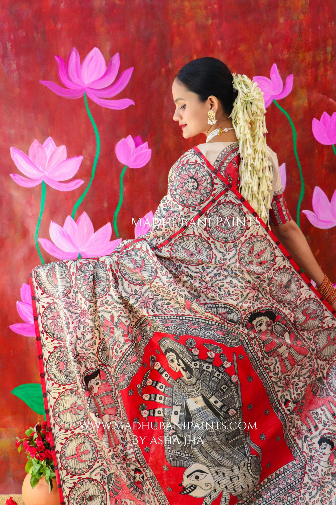 "MADHUMATI" Handpainted Madhubani Tussar Silk Saree