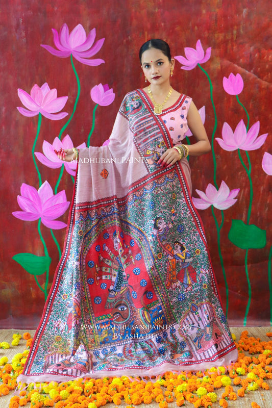 'BHARGAVI' Handpainted Madhubani Chanderi Saree