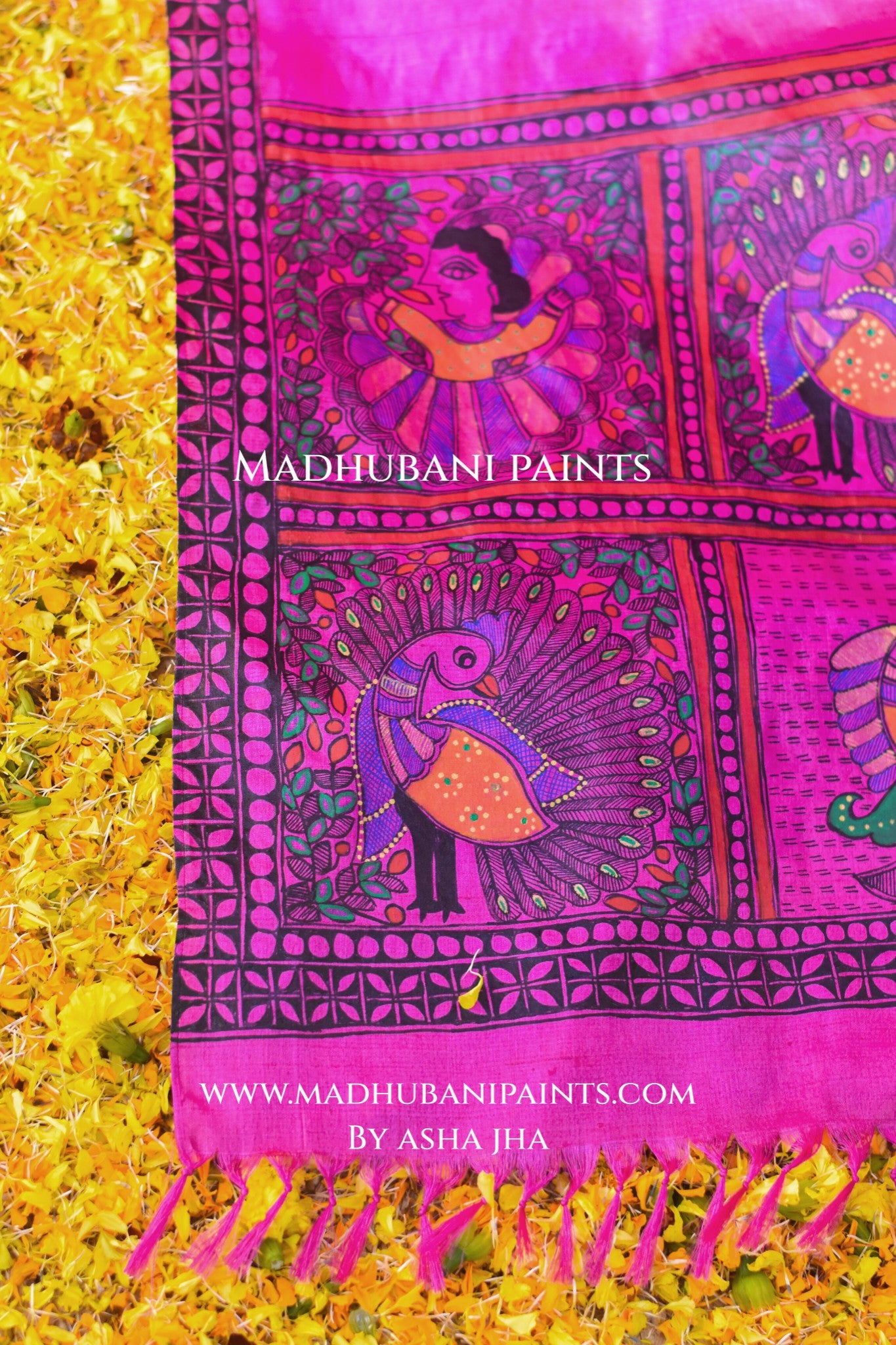 'GUDIYA MOR MACHLI' Handpainted Madhubani Tussar Silk Dupatta