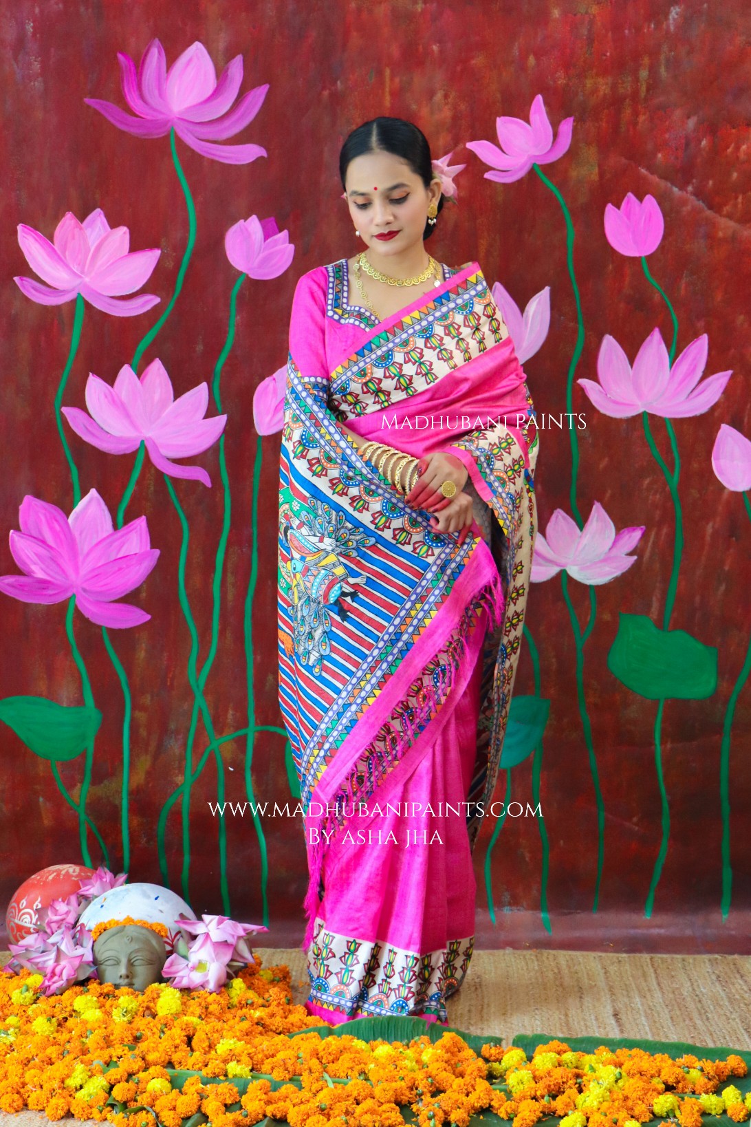 'PADMANABHA SAHODARI' Handpainted Madhubani Tussar Silk Saree