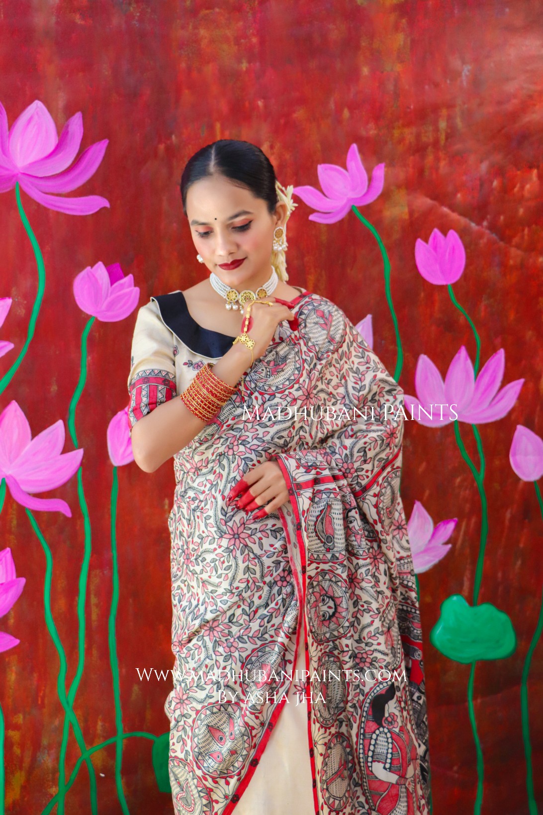 "MADHUMATI" Handpainted Madhubani Tussar Silk Saree