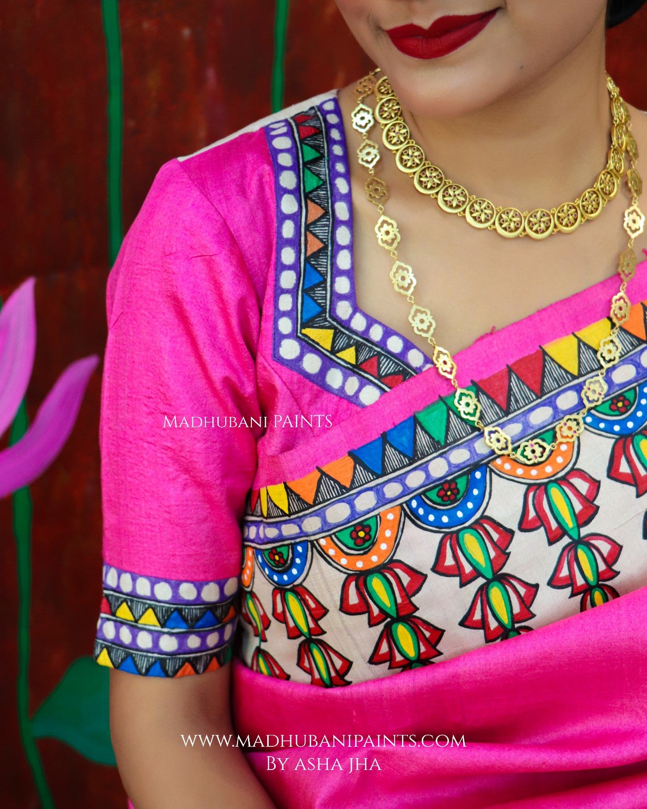 'PADMANABHA SAHODARI' Handpainted Madhubani Tussar Silk Blouse