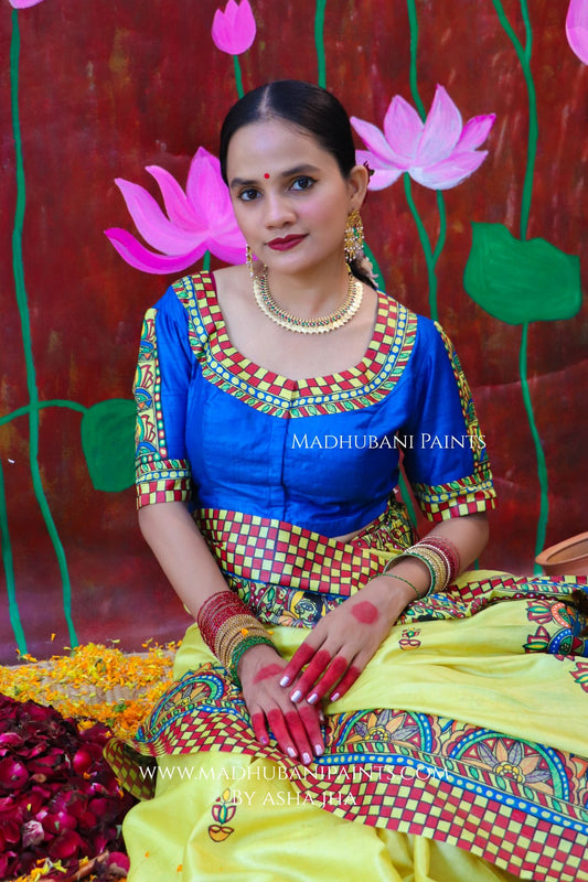 "KAMAKSHI" Handpainted Madhubani Tussar Silk Blouse