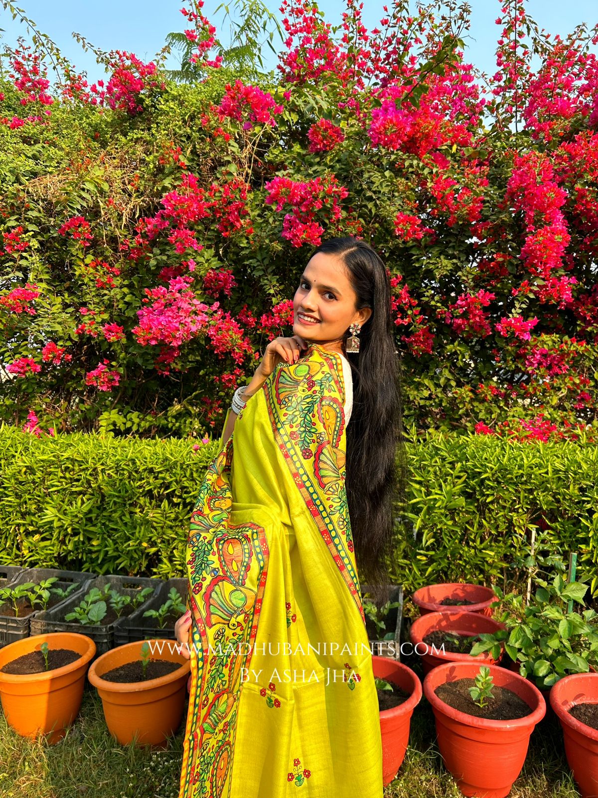 'MADHURAM MAYURI' Handpainted Madhubani Tussar Silk Dupatta