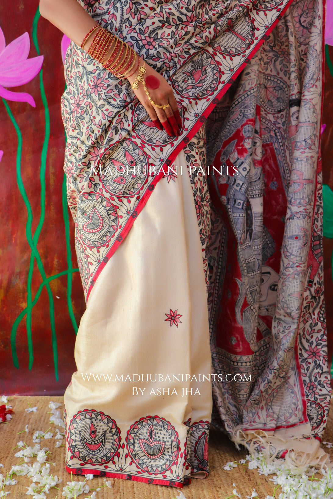 "MADHUMATI" Handpainted Madhubani Tussar Silk Saree