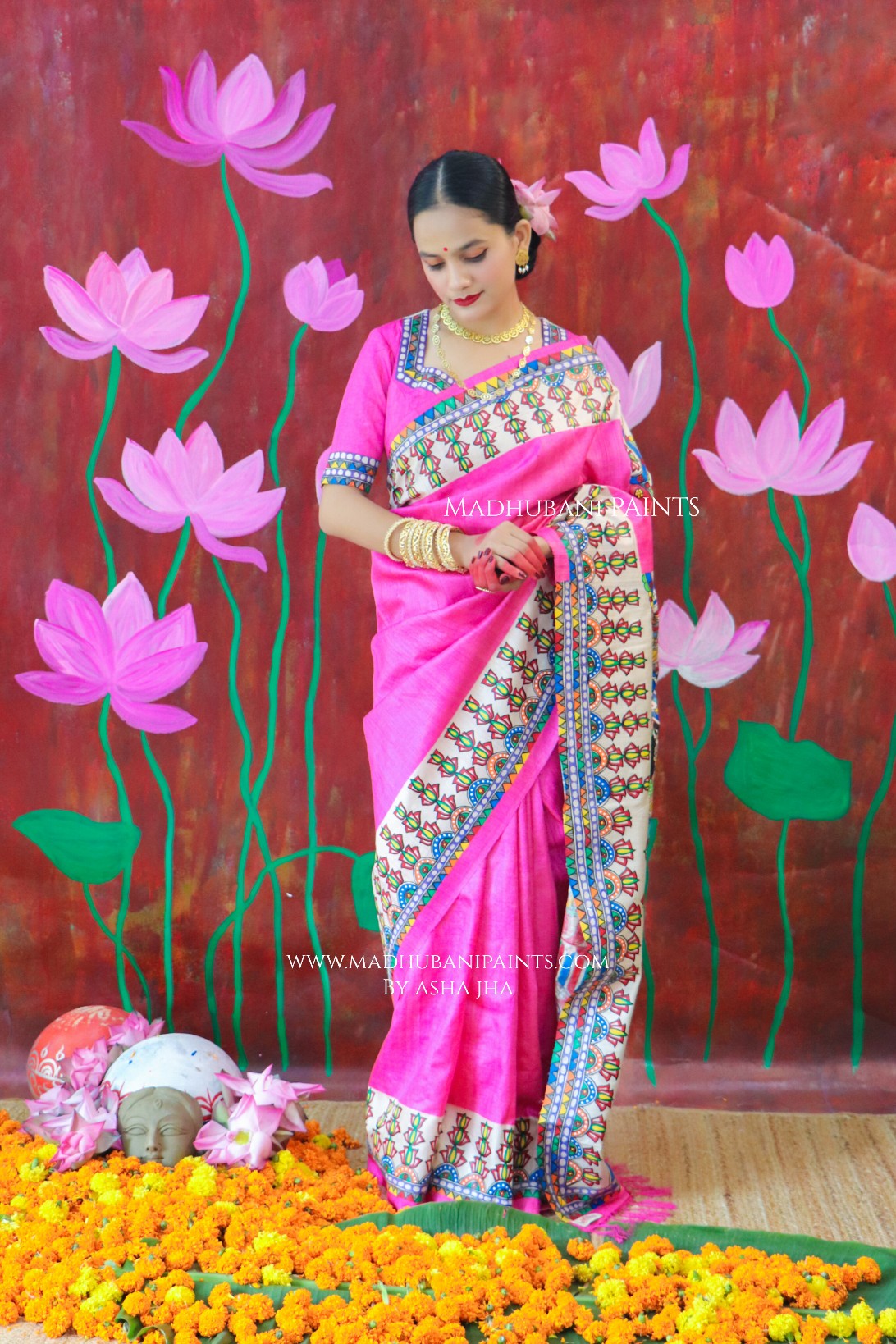 'PADMANABHA SAHODARI' Handpainted Madhubani Tussar Silk Saree