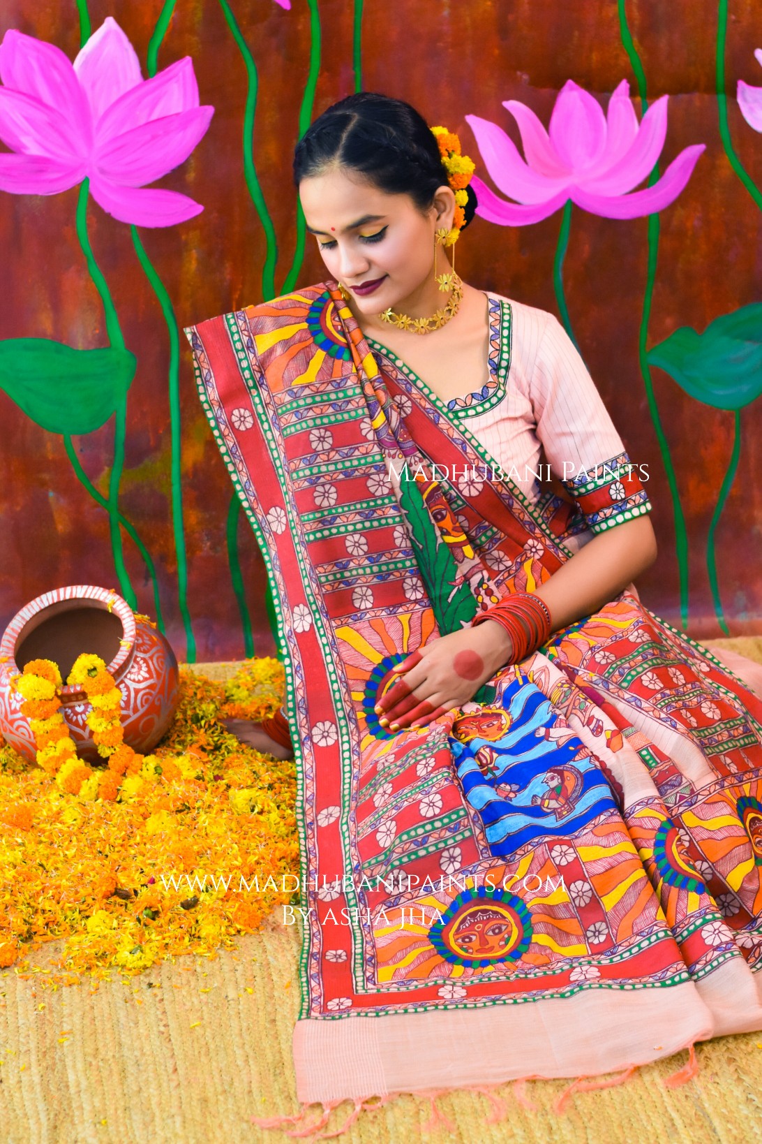 VRAT VARDHINI Chhath Puja Handpainted Madhubani Chanderi Saree