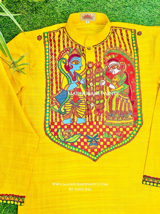 Swyambar Mithila Border Hand-painted Handloom Men's Cotton Kurta