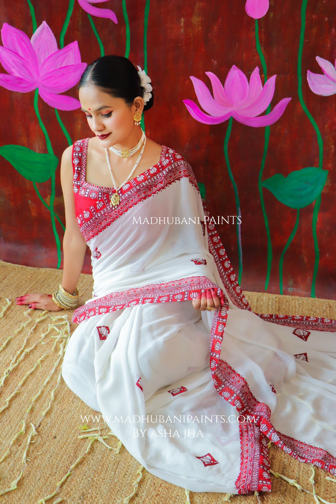 'KAMALATMIKA' Handpainted Madhubani Georgette Saree