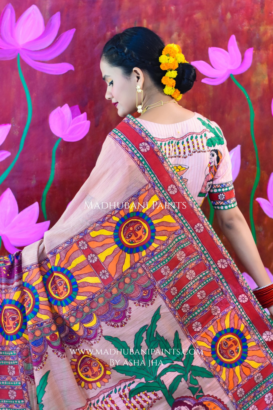 VRAT VARDHINI Chhath Puja Handpainted Madhubani Chanderi Saree