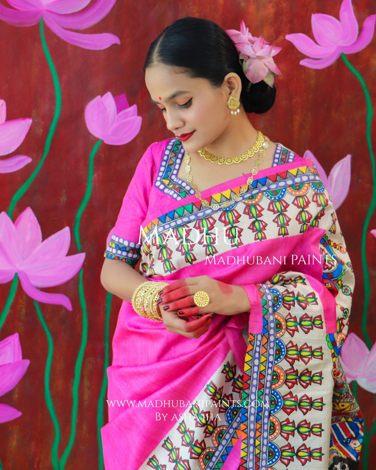 'PADMANABHA SAHODARI' Handpainted Madhubani Tussar Silk Saree