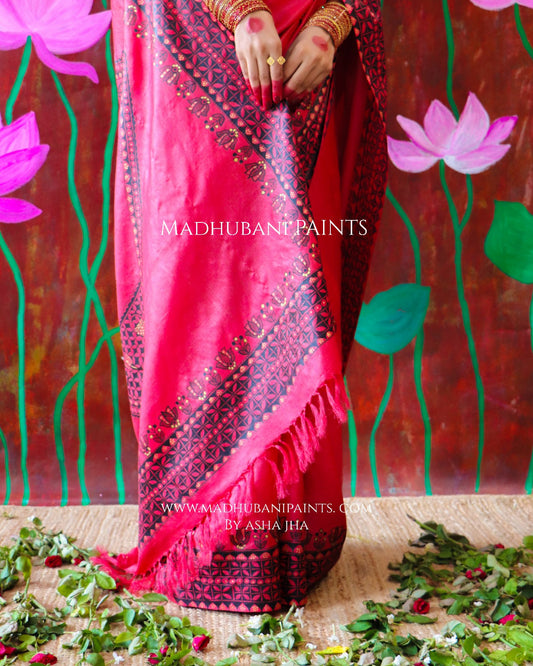 'UTKARSHINI' Handpainted Madhubani Tussar Silk Saree