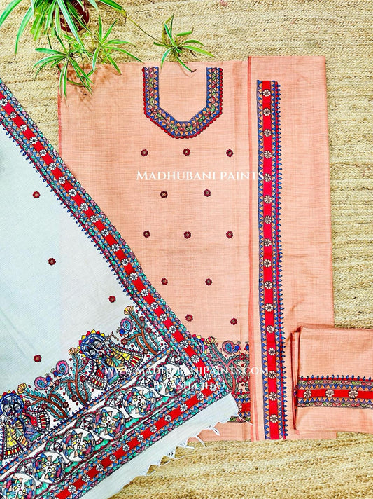 Hari Priya Hand painted Unstitched Cotton Suit Set